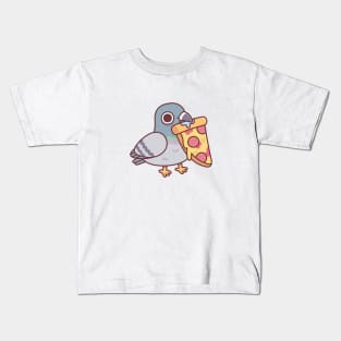 Cute Pigeon With Pepperoni Pizza Slice Kids T-Shirt